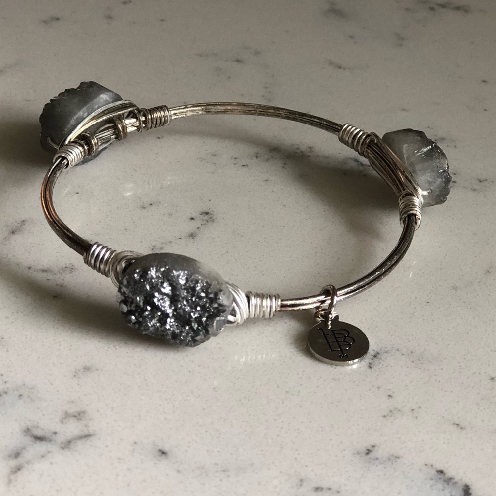 Silver Druzy Bourbon and Bowties Bangle Bracelet